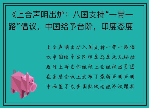 《上合声明出炉：八国支持“一带一路”倡议，中国给予台阶，印度态度未见松动》